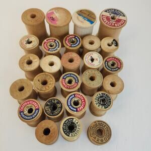 Vintage Wooden Sewing Thread Spools Lot Of 26 Empty Various Sizes